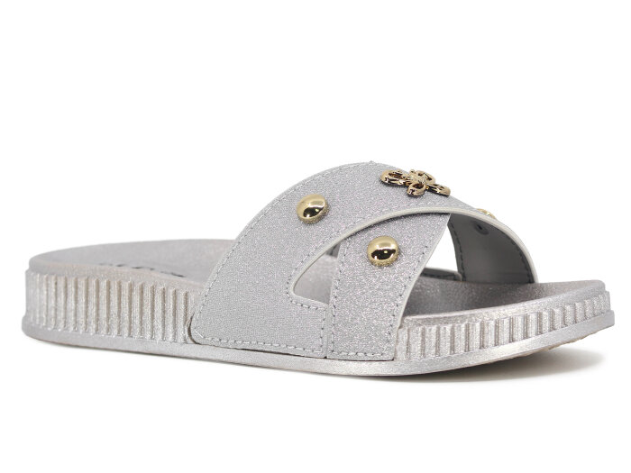 SLC Zenne 8531 Çapraz Simli Kelebekli Kutulu Günlük Terlik Gümüş - SLC