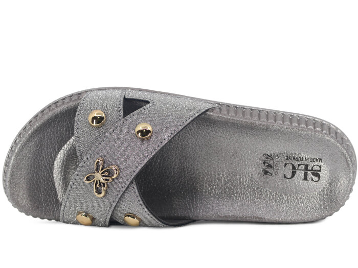 SLC Zenne 8531 Çapraz Simli Kelebekli Kutulu Günlük Terlik Platin - SLC (1)