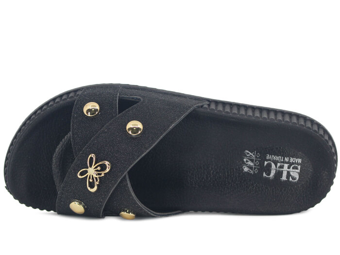 SLC Zenne 8531 Çapraz Simli Kelebekli Kutulu Günlük Terlik Siyah - SLC (1)