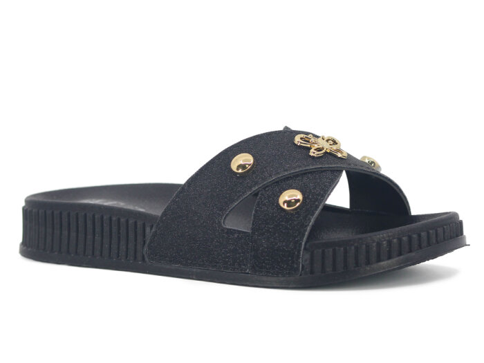 SLC Zenne 8531 Çapraz Simli Kelebekli Kutulu Günlük Terlik Siyah - 1