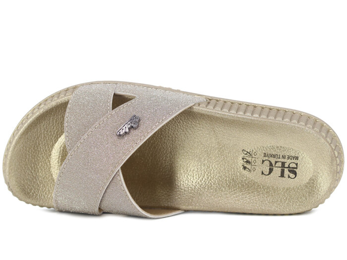 SLC Zenne 8534 Çapraz Simli Kutulu Günlük Terlik Altın - SLC (1)