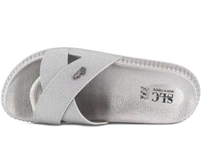 SLC Zenne 8534 Çapraz Simli Kutulu Günlük Terlik Gümüş - SLC (1)