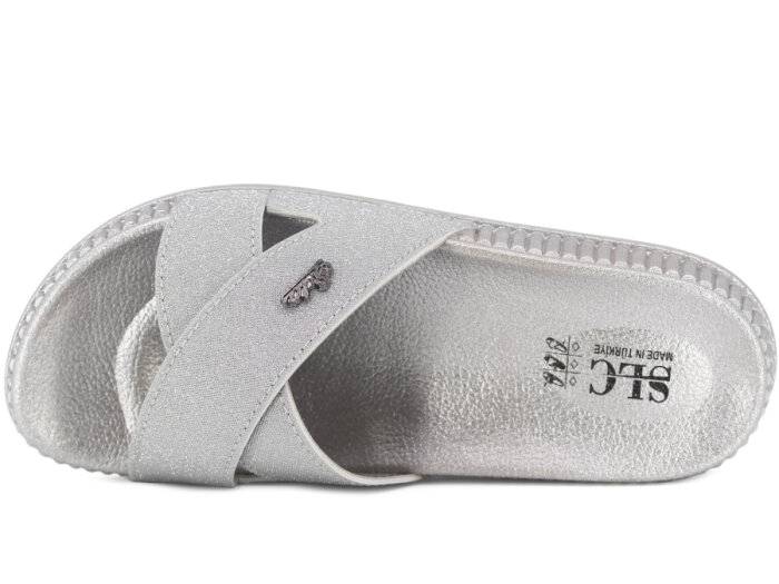 SLC Zenne 8534 Çapraz Simli Kutulu Günlük Terlik Gümüş - 2