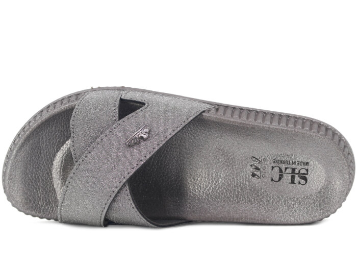 SLC Zenne 8534 Çapraz Simli Kutulu Günlük Terlik Platin - 2