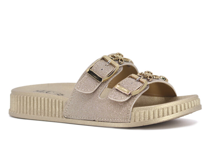 SLC Zenne 8535 Çift Toka Simli Kelebekli Kutulu Günlük Terlik Altın - 1