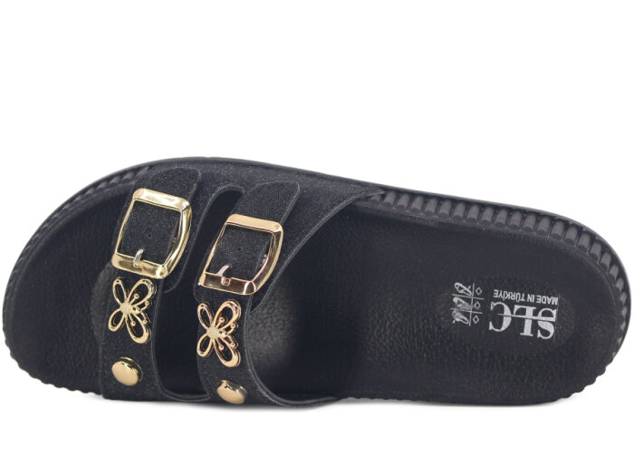 SLC Zenne 8535 Çift Toka Simli Kelebekli Kutulu Günlük Terlik Siyah - 2