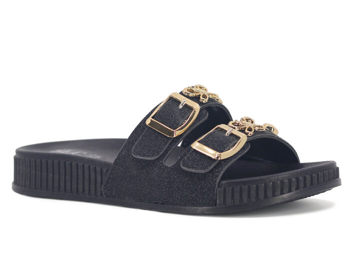 SLC Zenne 8535 Çift Toka Simli Kelebekli Kutulu Günlük Terlik Siyah - SLC