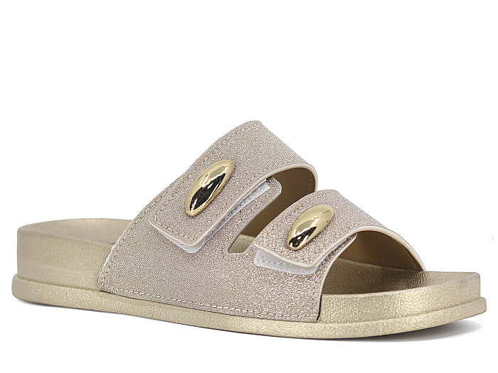 SLC Zenne 9113 Çift Bant Cırtlı Kutulu Günlük Terlik Altın - SLC