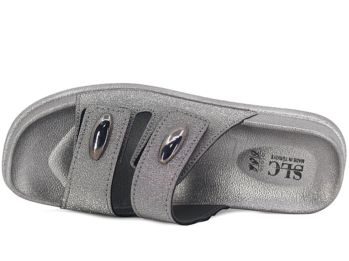 SLC Zenne 9113 Çift Bant Cırtlı Kutulu Günlük Terlik Platin - SLC (1)