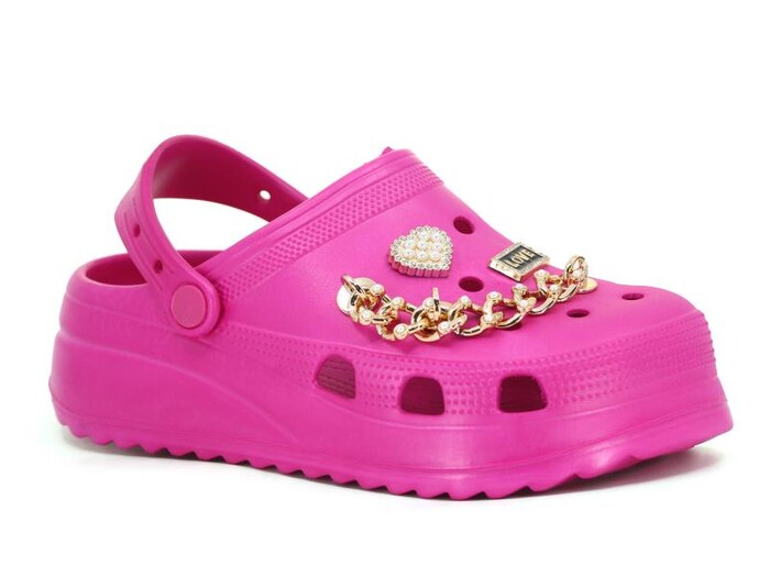 Sonimix Zenne EZ0129.07 Yüksek Taşlı Zincirli Eva Cross Terlik Fuşya - Sonimix