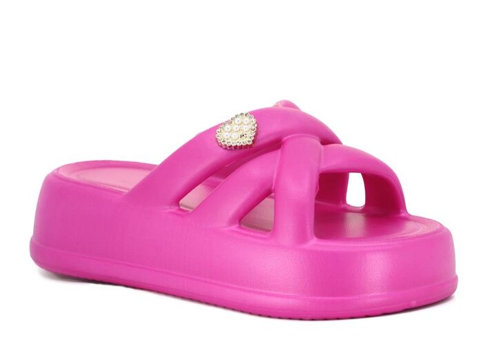 Sonimix Zenne EZ0161.01 Çapraz Kalp Taşlı Lux Eva Terlik Fuşya - Sonimix