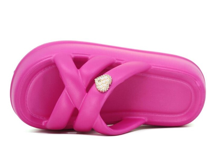 Sonimix Zenne EZ0161.01 Çapraz Kalp Taşlı Lux Eva Terlik Fuşya - Sonimix (1)