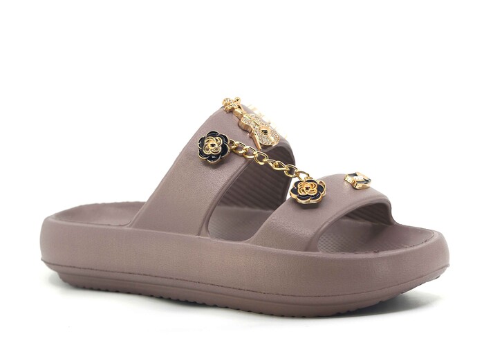 Sonimix Zenne EZ0170.01 Eva Çift Bantlı Taşlı Terlik Lux Eva Terlik Vizon - Sonimix