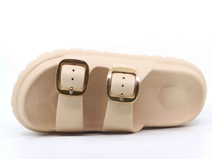 Sonimix Zenne EZ0173.02 Yeni Altın Büyük Çift Tokalı Lux Eva Terlik Bej - Sonimix (1)