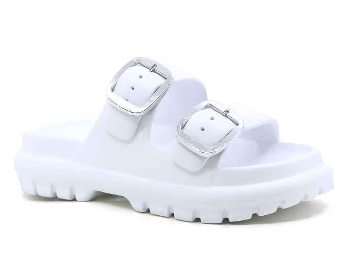 Sonimix Zenne EZ0173.02 Yeni Altın Büyük Çift Tokalı Lux Eva Terlik Beyaz - Sonimix