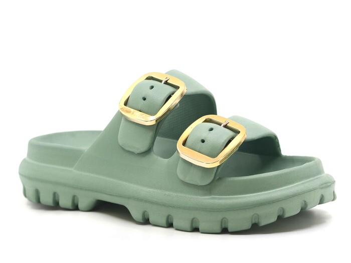 Sonimix Zenne EZ0173.02 Yeni Altın Büyük Çift Tokalı Lux Eva Terlik Çağla Yeşili - Sonimix