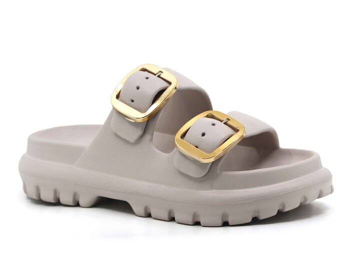 Sonimix Zenne EZ0173.02 Yeni Altın Büyük Çift Tokalı Lux Eva Terlik Kum - Sonimix