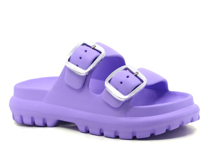 Sonimix Zenne EZ0173.02 Yeni Altın Büyük Çift Tokalı Lux Eva Terlik Lila - Sonimix