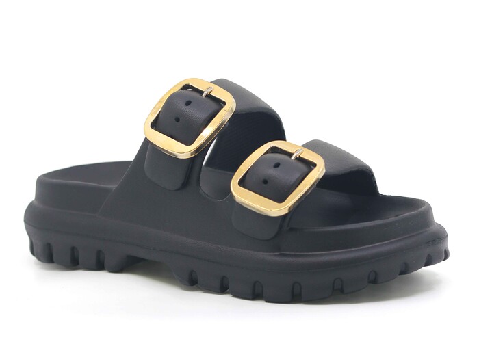 Sonimix Zenne EZ0173.02 Yeni Altın Büyük Çift Tokalı Lux Eva Terlik Siyah - 1