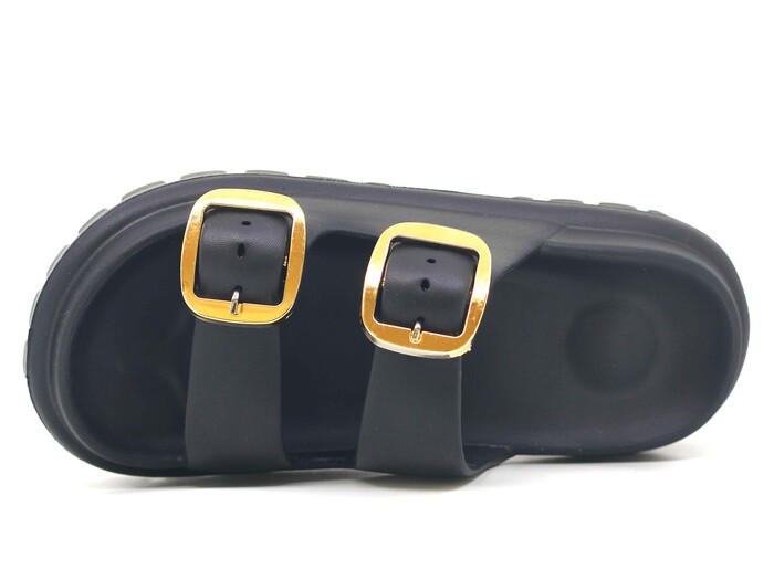 Sonimix Zenne EZ0173.02 Yeni Altın Büyük Çift Tokalı Lux Eva Terlik Siyah - Sonimix (1)