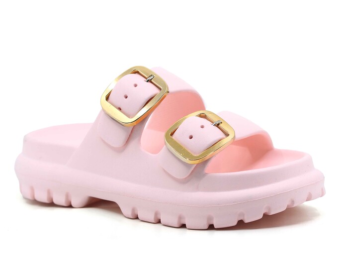 Sonimix Zenne EZ0173.02 Yeni Altın Büyük Çift Tokalı Lux Eva Terlik Soft Pudra - Sonimix