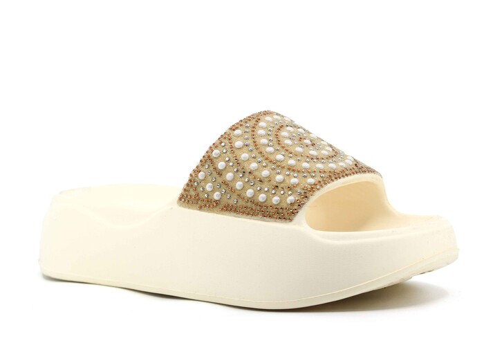 Sonimix Zenne EZ0184.03 Taşlı Lux Eva Terlik Krem - Sonimix