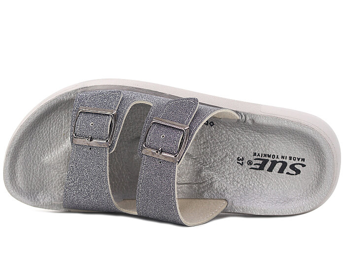 Sue Zenne 1353 Çift Toka Enj. Simli Kutulu Günlük Terlik Füme - 2