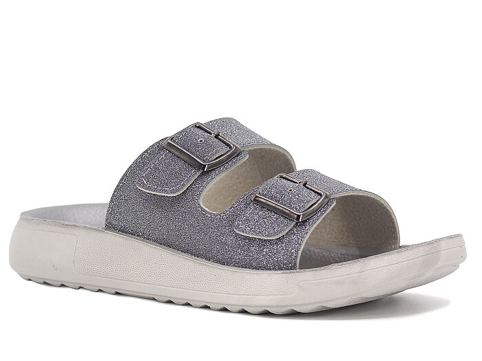 Sue Zenne 1353 Çift Toka Enj. Simli Kutulu Günlük Terlik Füme - Sue