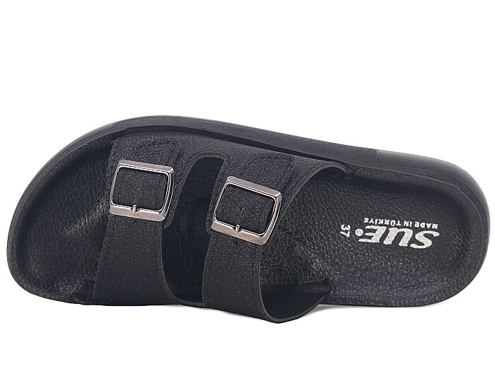 Sue Zenne 1353 Çift Toka Enj. Simli Kutulu Günlük Terlik Siyah - Sue (1)