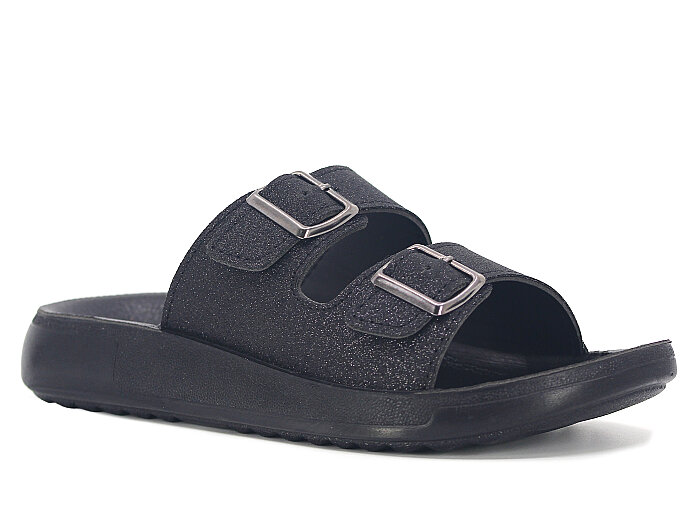 Sue Zenne 1353 Çift Toka Enj. Simli Kutulu Günlük Terlik Siyah - 1