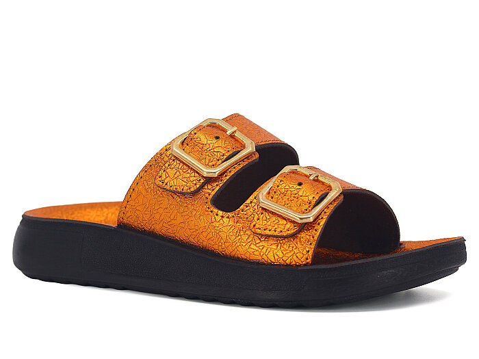 Sue Zenne 1353-Kap.Deri Çift Toka Enj.Kutulu Günlük Terlik Bronz - 1