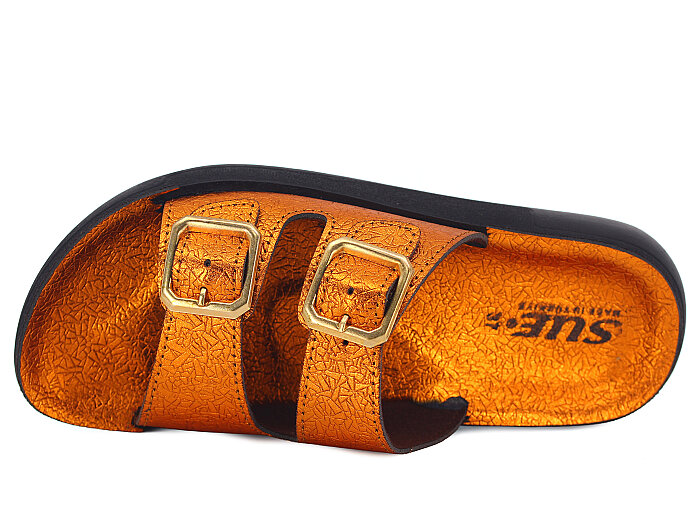 Sue Zenne 1353-Kap.Deri Çift Toka Enj.Kutulu Günlük Terlik Bronz - Sue (1)