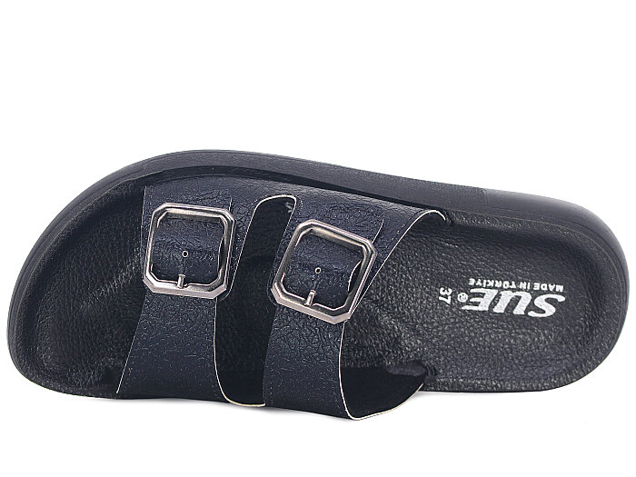 Sue Zenne 1353-Kap.Deri Çift Toka Enj.Kutulu Günlük Terlik Siyah - Sue (1)