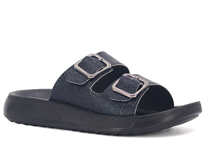 Sue Zenne 1353-Kap.Deri Çift Toka Enj.Kutulu Günlük Terlik Siyah - Sue