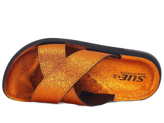 Sue Zenne 1354-Kap.Deri Çapraz Kutulu Enj. Günlük Terlik Bronz - 2