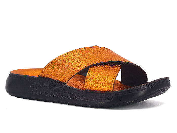 Sue Zenne 1354-Kap.Deri Çapraz Kutulu Enj. Günlük Terlik Bronz 