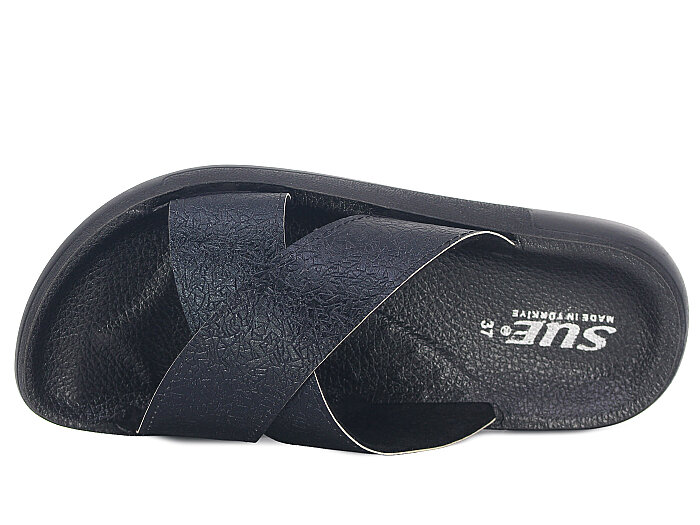 Sue Zenne 1354-Kap.Deri Çapraz Kutulu Enj. Günlük Terlik Siyah - 2