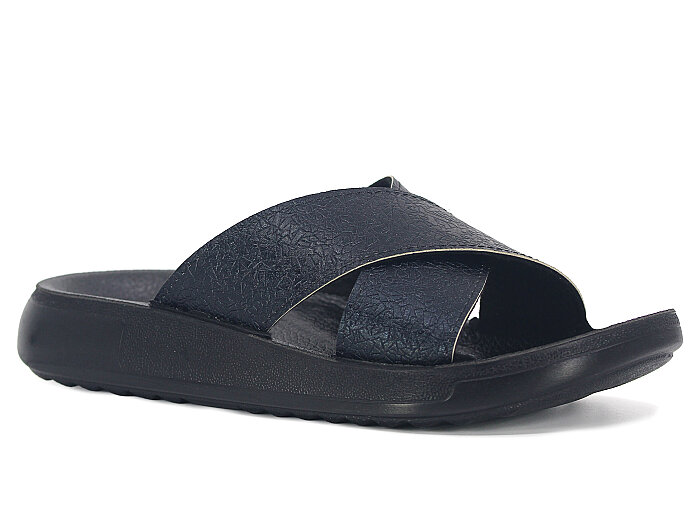 Sue Zenne 1354-Kap.Deri Çapraz Kutulu Enj. Günlük Terlik Siyah - 1