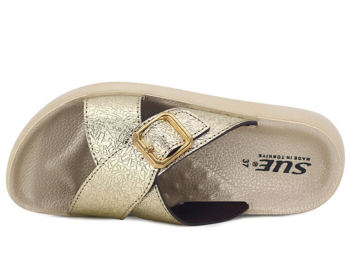 Sue Zenne 1355-Kap.Deri Kutulu Enj. Günlük Terlik Altın - Sue (1)