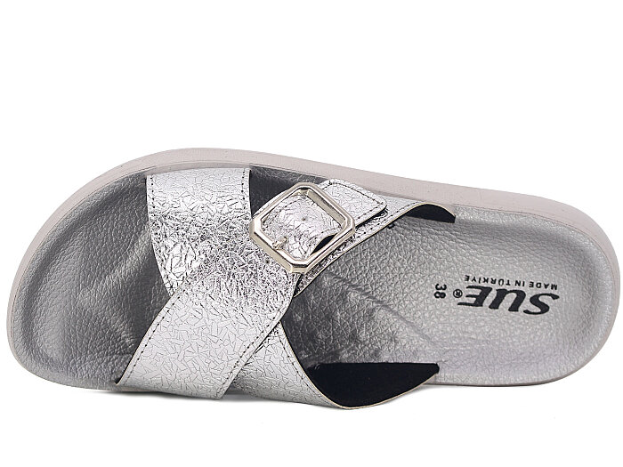 Sue Zenne 1355-Kap.Deri Kutulu Enj. Günlük Terlik Gümüş - 2