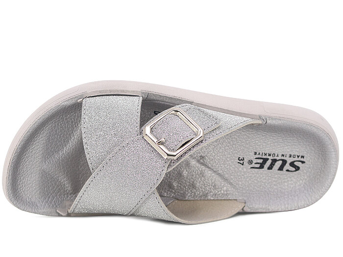 Sue Zenne 1355-Simli Kutulu Enj. Günlük Terlik Gümüş - Sue (1)