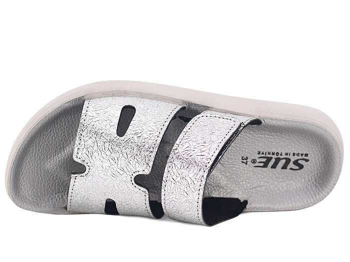 Sue Zenne 1356-Kap.Deri Kutulu Enj. Günlük Terlik Gümüş - 2