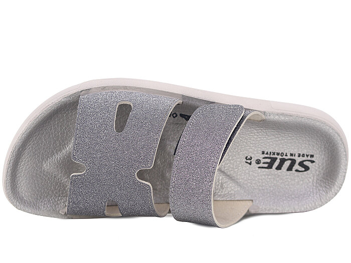 Sue Zenne 1356-Simli Kutulu Enj. Günlük Terlik Füme - 2