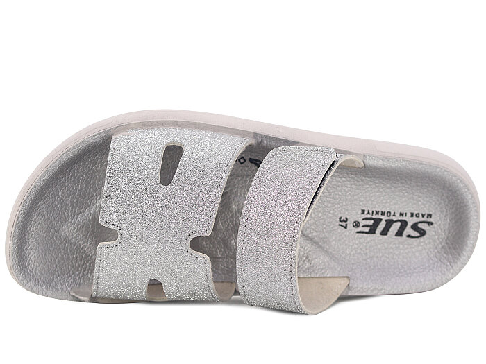 Sue Zenne 1356-Simli Kutulu Enj. Günlük Terlik Gümüş - Sue (1)