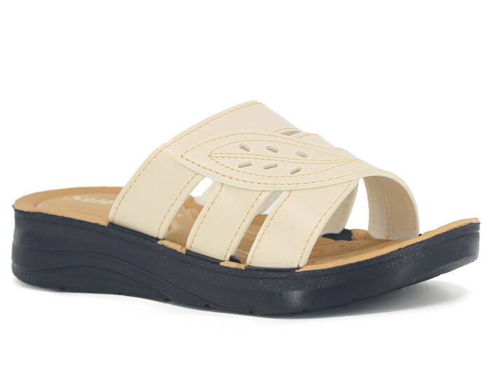 Sue Zenne 1453 Yapraklı Pedli Günlük Terlik Bej - Sue