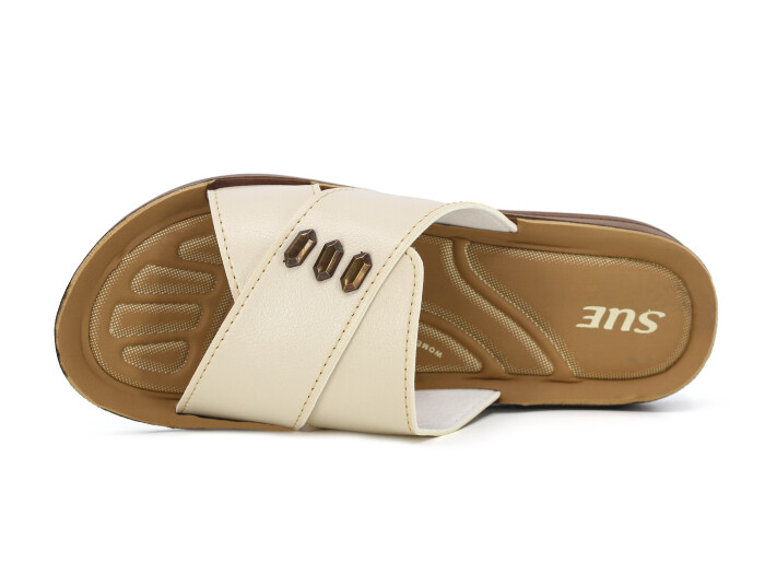 Sue Zenne 1454 Parçalı Üç Demir Tokalı Pedli Günlük Terlik Bej - Sue (1)