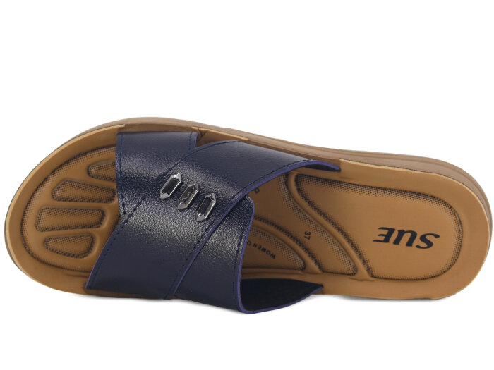 Sue Zenne 1454 Parçalı Üç Demir Tokalı Pedli Günlük Terlik Lacivert - Sue (1)