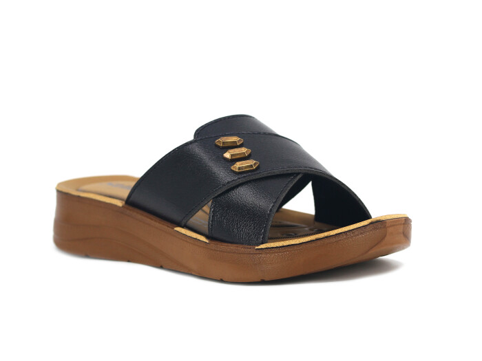 Sue Zenne 1454 Parçalı Üç Demir Tokalı Pedli Günlük Terlik Siyah - Sue