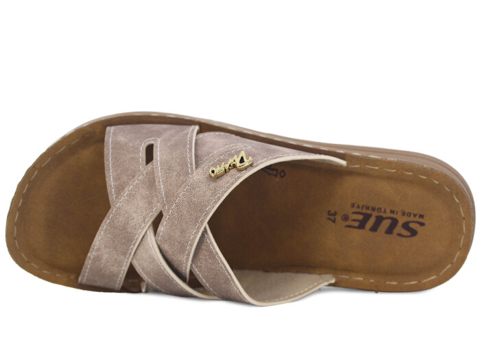 Sue Zenne 1473-F Geçmeli Enj. Günlük Terlik Bej - Sue (1)