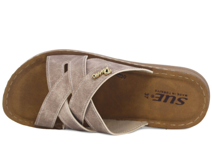 Sue Zenne 1473-F Geçmeli Enj. Günlük Terlik Bej - 2